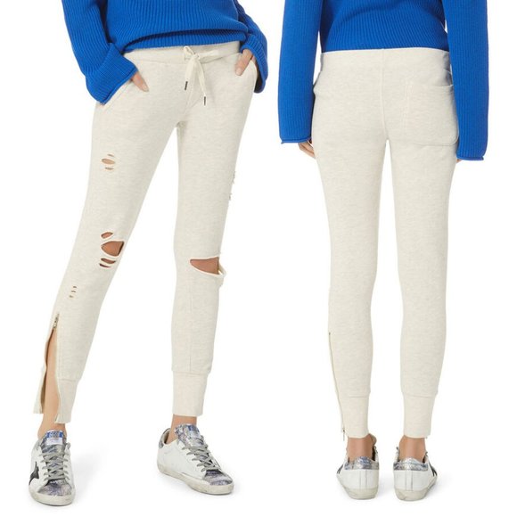 NSF Pants - NWT NSF Peyton Ripped Sweatpants Jogger XS Light Grey Distressed Street $228 NEW